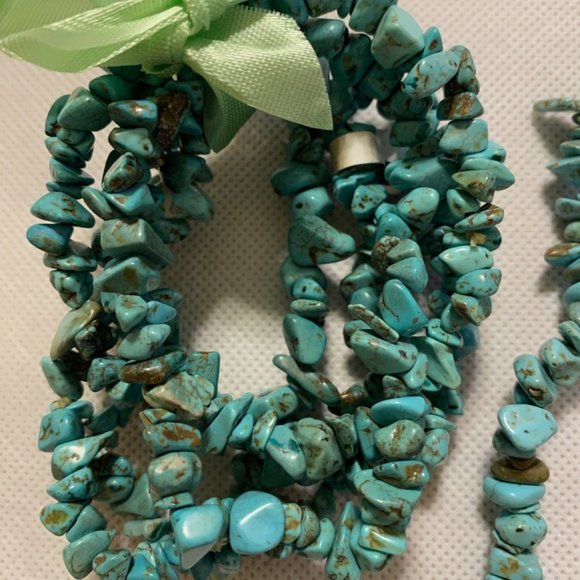 Faux Turquoise Chip Necklace, Earrings, 5 Bracelets - Picture 3 of 4